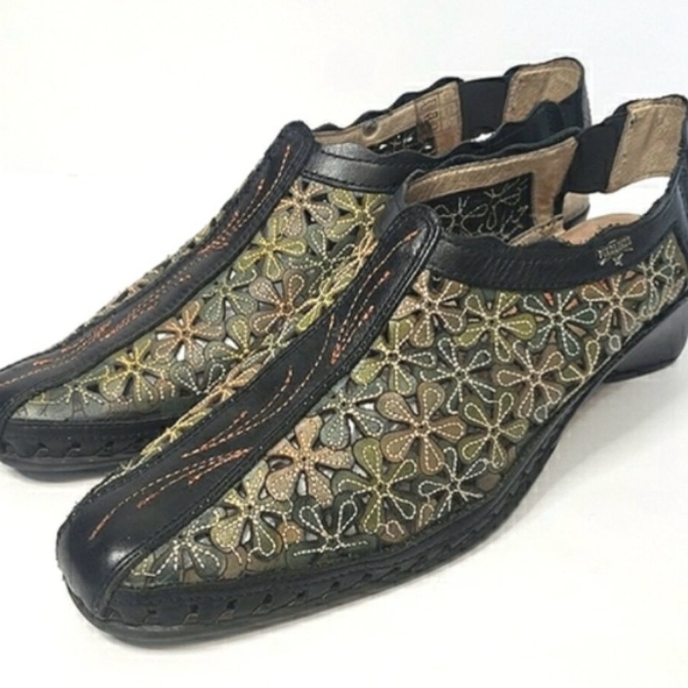 Pikolinos Romana Green Floral Leather Slingback Sandals Size 39 (US 8.5)